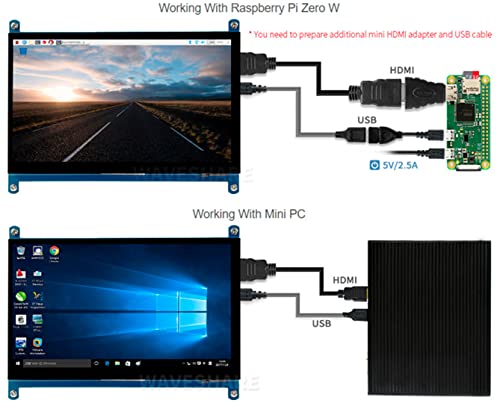 Image of waveshare 7inch HDMI LCD IPS Capacitive Touch Screen 1024x600 Display Monitor Compatible with Raspberry Pi 5 /4B /3B+ /3B /Pi Zero W /Zero 2W /Pico /Pico W /Pico 2 /Pico 2WJetson Nano /Win10 /8 /7,etc.