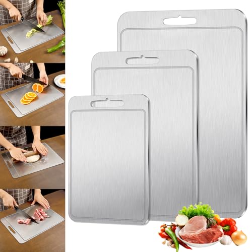 3Pcs Titanium Cutting Boards - 100% Pure Titanium, Double-Sided, Food Grade, Rust-Proof, Durable, Perfect for Meat, Fruit & Vegetables - Premium Kitchen Cutting Mat Holiday Gifts for Women Wife miniatura 1