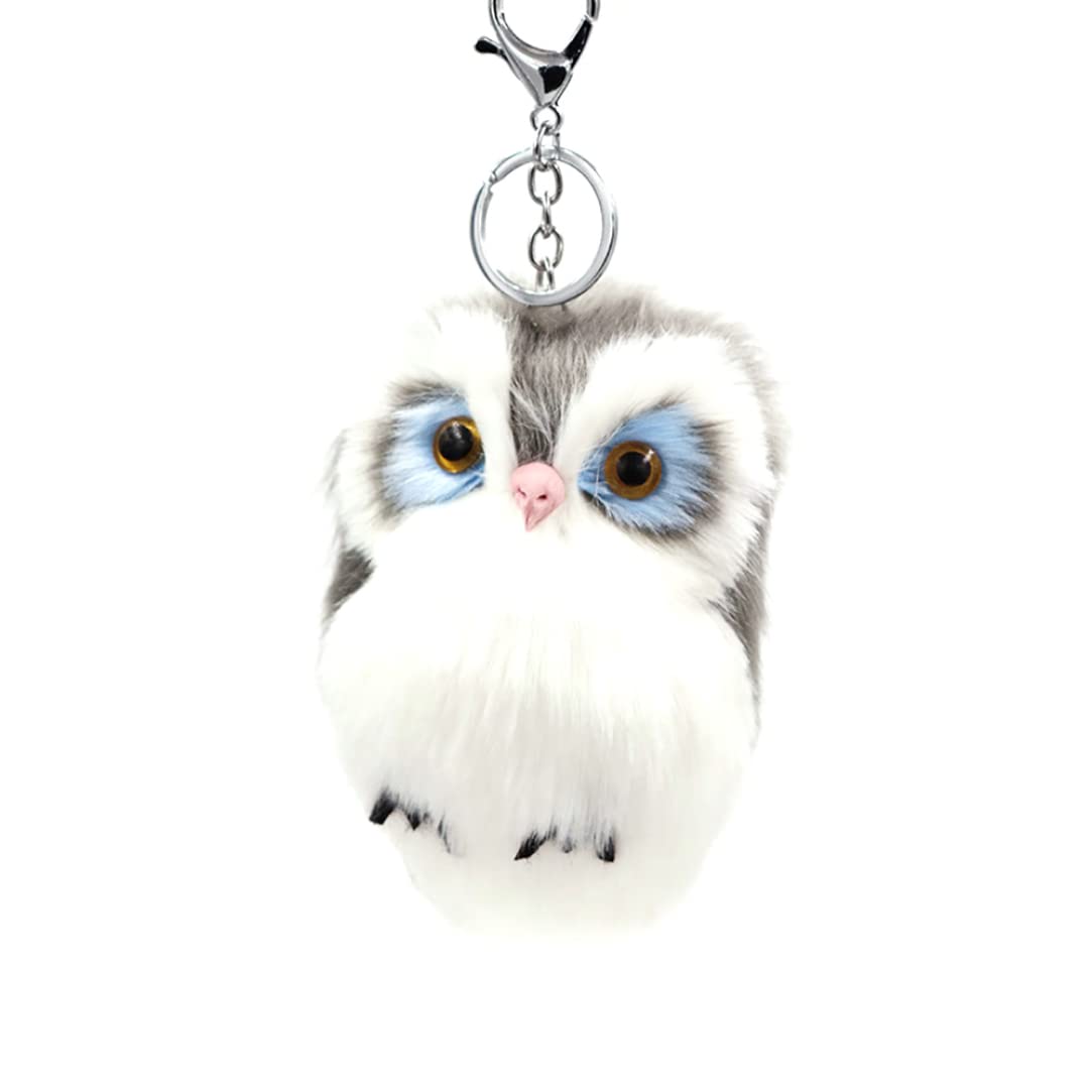 Plush Owl Keychain Fluffy Faux Fur Owl Key Chain Cute Animal Keyring Handbag Pendant