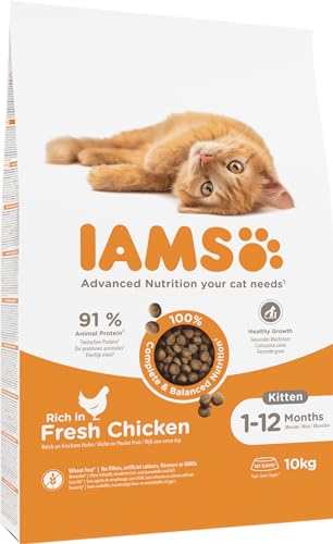 IAMS Junior Katzenfutter trocken mit Huhn - Trockenfutter für Kitten im Alter von 1-12 Monaten, 10 kg