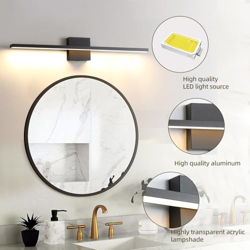 Image of Lonruka Bathroom Light Fixtures Over Mirror, 32 Inch Black Bathroom Vanity Light, LED Modern Wall Sconce 3000K Bar Vanity Lights for Restroom