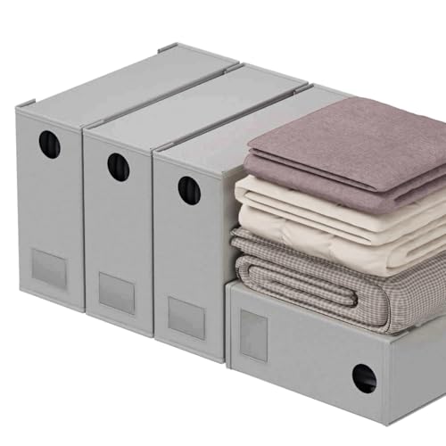Pfima 4 Pack Bed Sheet Organizers and Storage, Foldable Sheet Organizer for Linen Closet, Sheets Set Folder Keeper with Window XL (Queen & King Size) Organizing Bedding Container, Gray
