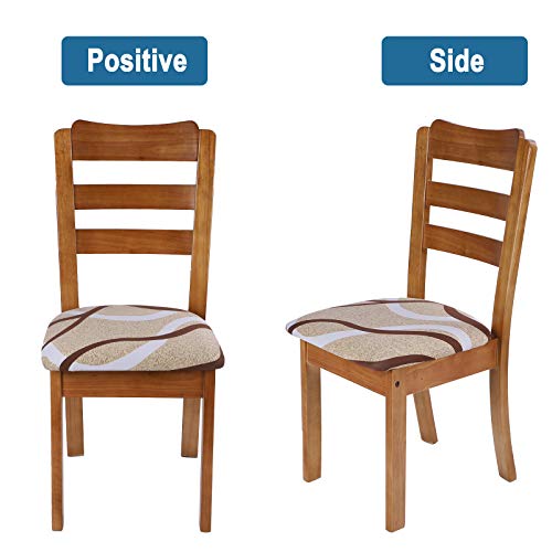 Image of SearchI Seat Covers for Dining Room Chairs Stretch Printed Chair Seat Covers Set of 4, Removable Washable Upholstered Chair Seat Protector Cushion Slipcovers for Kitchen, Office(Beige)