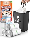 5 Gallon 80 Counts Strong Drawstring Trash Bags Garbage Bags by RayPard, Small Plastic Bags, Trash Can Liners for Home Office Kitchen Bathroom Bedroom, White Waste Basket Liners (White)