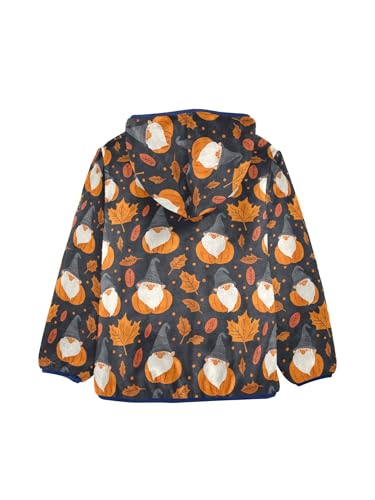 Fall Orange Leaves Pumpkin and Gnome Girls Fleece Jacket Girls Fall Jacket Boys Coats Zip Up Hoodie Children Outerwear 2-10T2