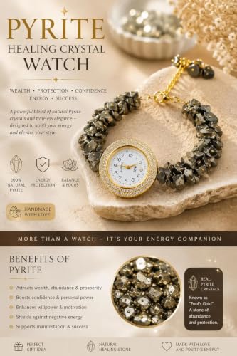 Image of ARKN Crystal Bracelet Watch for Women | Natural Gemstone Beaded Wrist Watch | Gold-Tone Dial with Rhinestone Bezel | Adjustable Fashion Jewellery Gift for Women & Girls
