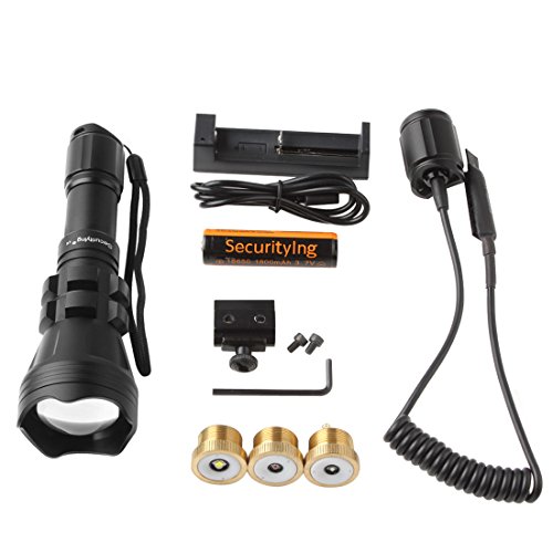 SecurityIng Body Rotatable Hunting Flashlight Red/Green/White Led 900LM Zoomable Waterproof Tactical Torch + Remote Pressure Switch + Battery - Image 2