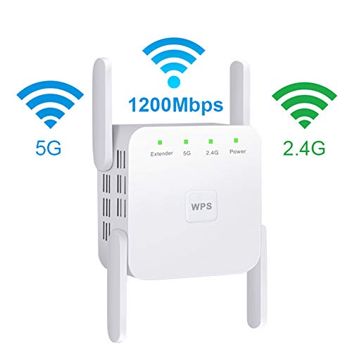 AC1200 WLAN Repeater 1200 Mbit/S, Dual Band WLAN Verstärker 867Mbit/S 5Ghz &300 Mbit/S 2.4Ghz 1 Port, 4X Flexible Externe Antennen, WPS, AP