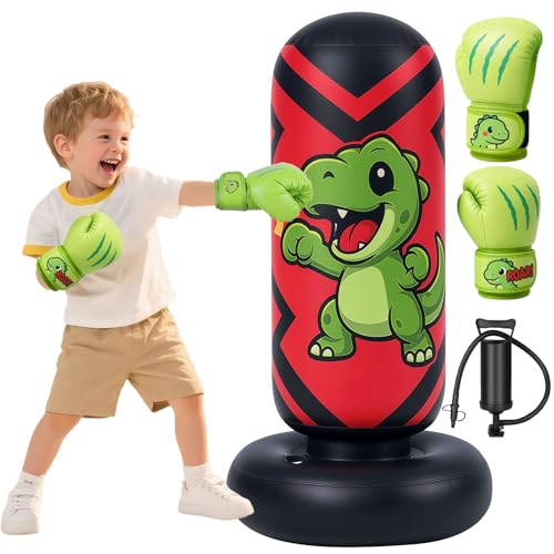 Sac de Frappe Enfant, Qoosea 130cm Punching Ball Enfants avec Gants de Boxe, Gonflable Sac de Boxe, Cadeau Parfait pour Garçons et Filles 3 à 8 Ans pour...