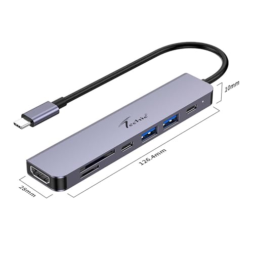Image of Techie 7-in-1 USB-C Hub with HDMI 4K, 100W PD Charging, USB 3.0, USB 2.0, USB-C, SD /TF Card Readers Aluminum Alloy for MacBook, iPad Pro, Windows, Laptops (Silver)