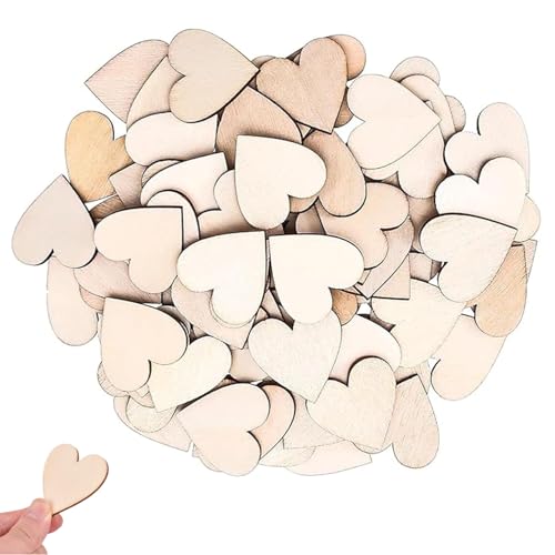 JJiaoLinin Madeira corações ornamentos, 100 peças corações de madeira em branco para artesanato fatias de coração madeira mesa de casamento decoração de dispersão artesanato decorações
