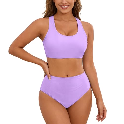 Tankini deux pièces dos nu uni et floral en polyester léger