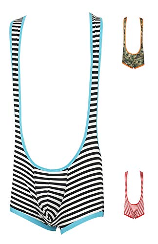 Panegy Men's Striped Jockstrap Jumpsuit Underwear Mankini Bodysuit Wrestling Singlet