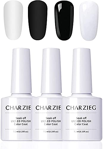 Gireatick Smalto per Unghie Classico Colore Bianco e Nero Con Top Coat Opaco, Collezione di Smalti UV/LED Soak Off, per Creare Nail Art a Lunga Durata