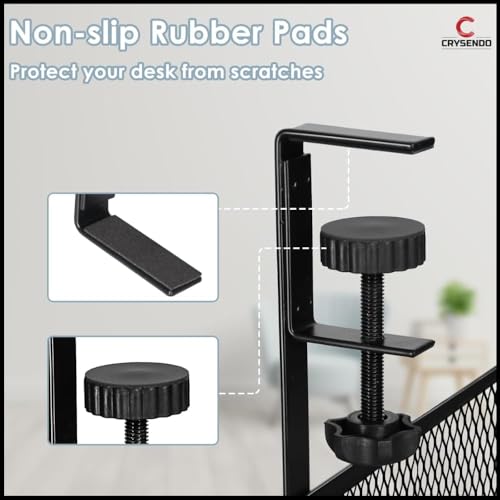 Image of Crysendo Under Desk Cable Management Tray | Mesh Desk Cord Organizer, Computer Cable Rack for Office | 15 inch Metal Cable Tray with Adjustable Clamp for Home (Black) (Free Spiral Included)
