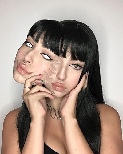 Fugady hair long straight natural black wigs with bangs for black women synthetic wig heat resistant fiber full machines made 24” daily cosplay hair