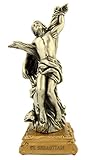 The Michelangelo Liturgical Sculpture Collection Pewter Saint St Sebastian Figurine Statue on Gold Tone Base, 4 1/2 Inch