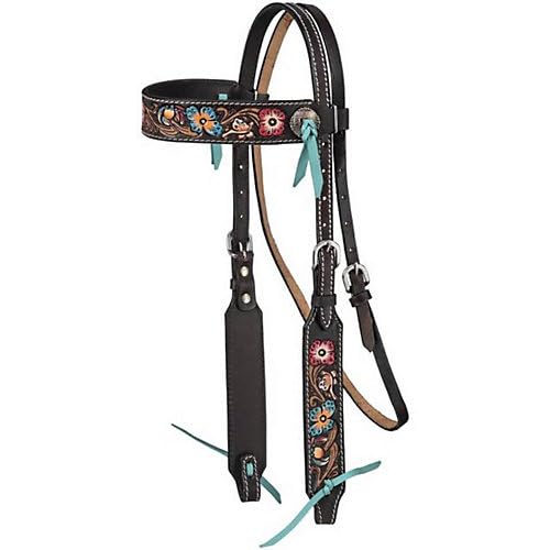 Silver Royal 45-8090 Dark Antique Blue/Pink Floral BROWBAND Headstall