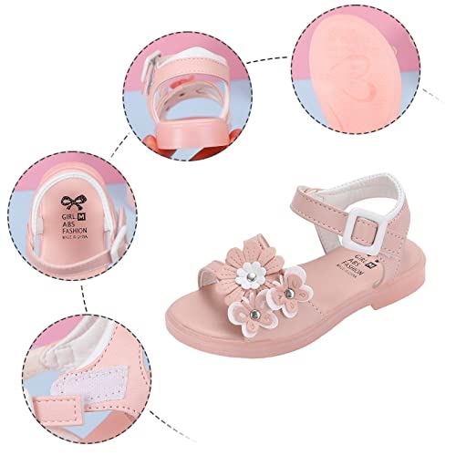 Girls Sandals Princess Shoes Bow Knot Children Open Toe Soft Sole Broken Flower Girls Shoes Slide Sandals for Kids (Pink, 27 Little Child)3
