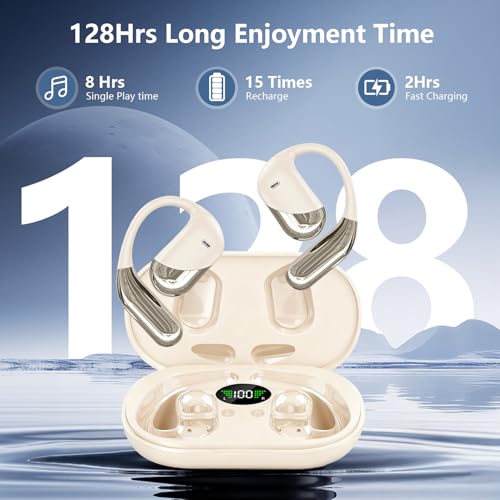Image of Open Ear Bone Conduction Headphones，,Over Ear Earbuds with Ergonomic Earhook,Bluetooth Headphones with Smart Digital Display,50H Playtime,IPX7 Waterproof,Touch Control Operate Fit Cycling Running