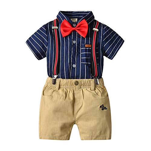 Baby Boys' Clothes Set Toddler Kids Newborn Bow Tie Shirt+Striped Suspenders Shorts 2Pcs Outfits Little Gentleman Suit (Blue, 5-6 Years Old)