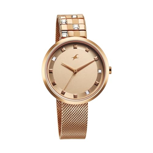Image of Fastrack Fleek Quartz Analog Beige Dial Rose Gold Stainless Steel Strap Watch for Girls - NT6300WM01