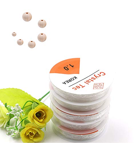 Image of DIY Natural Wood Beads Set - Crystal Elastic Line for Bracelet & Necklace - Handicraft Home Decor
