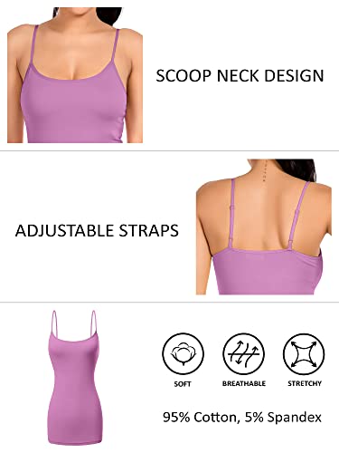 Image of Long Cotton Camisole Tank Tops for Women | Basic Braless Layering Tops with Adjustable Spaghetti Straps