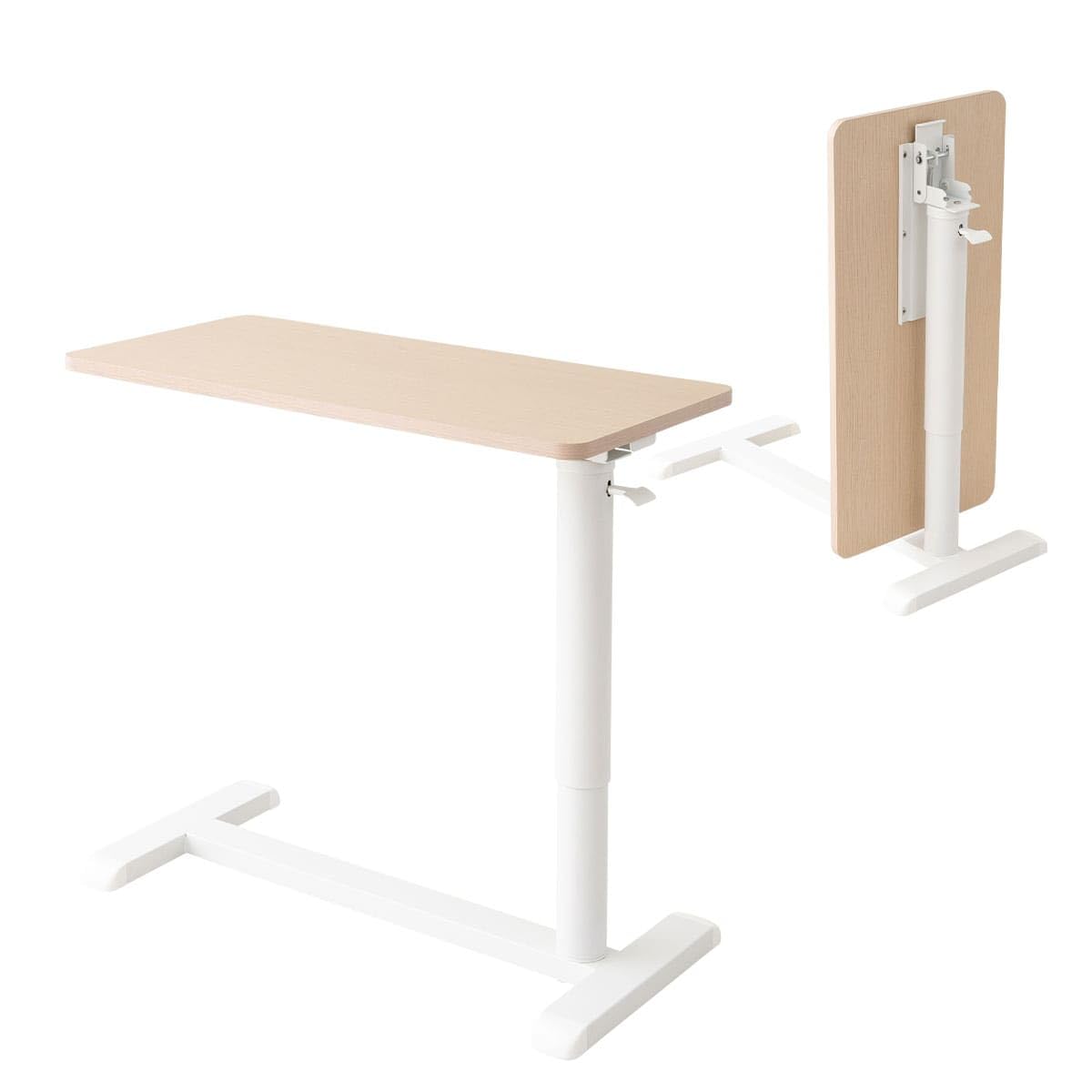EMOOR Mesa Auxiliar Plegable en C Ciudad (Natural), Altura Ajustable Estructura Metálica Ahorra Espacio Noche Sofá Couch Escritorio para Portátil Snacks