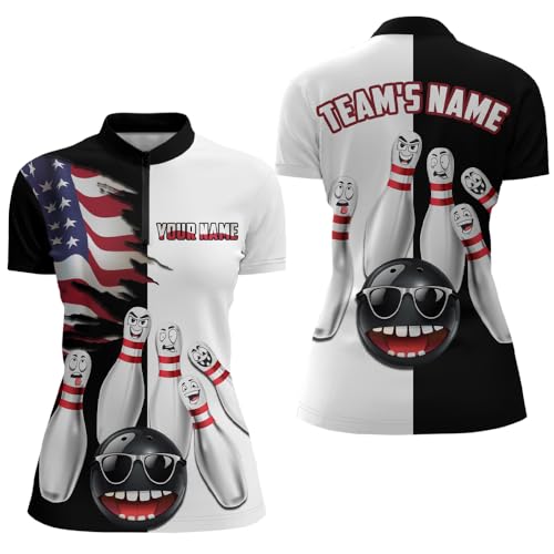 American Flag Bowling Jersey for Men Women Custom Polo & Quarter-Zip Bowling Shirt Patriotic Bowling Shirt for Team4