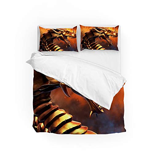 Parure de lit Queen Size en microfibre légère de polyester 3 pièces Epic Golden Dragon