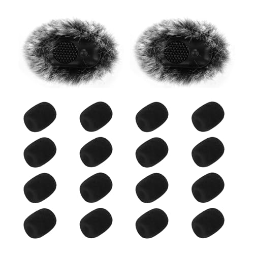 Wind Muff 2 Pack Lapel Microphone Windscreen, 2 Packs Furry Microphone Windscreen Mic Windshield for DJI Mic with 12 Pcs Headset Microphone Covers Foam