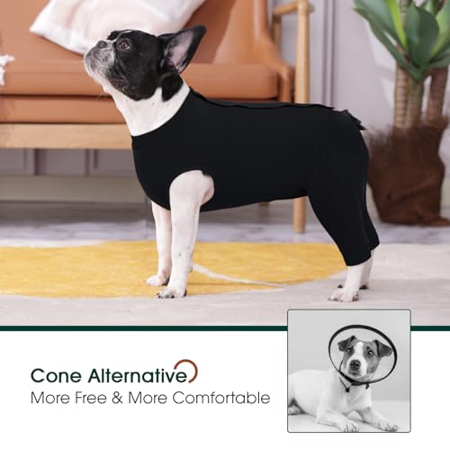 Image of Kuoser Dog Recovery Suit with Anti Licking Rear Leg Sleeve, Black XL | Abdominal Dog Surgical Suit with Pants Cover Protect Wounds, Dogs Elbow Protector Soft Pet Surgery Onesie Cone Alternative