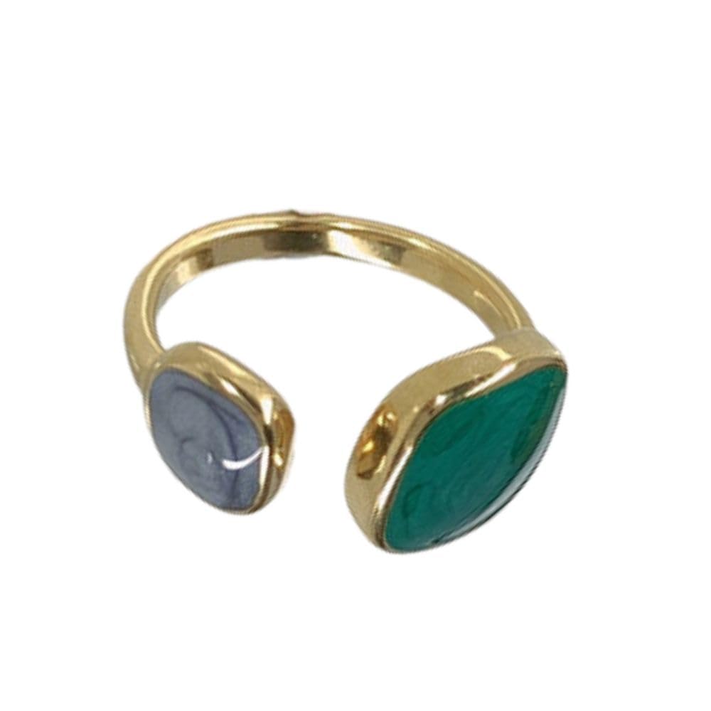 Exquisite gold plated ring with emerald green & grey resin-image-16