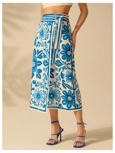 Floerns Women's Floral Print Wrap Tie Side Midi Skirt High Waisted Vacation Skirt2