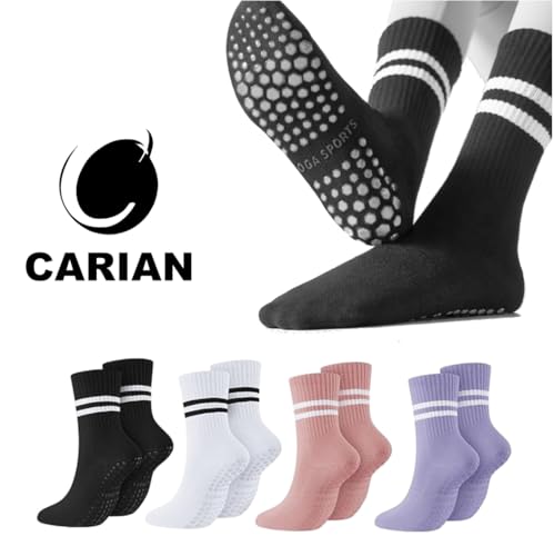 CARIAN Women's Anti-Slip Pilates & Yoga Grip Socks – 4-Color Pack + Bonus Mesh Laundry Bag2