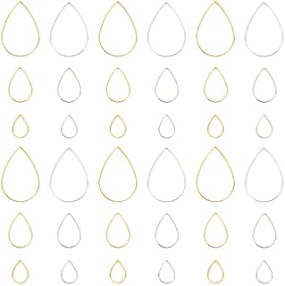 SUNNYCLUE 1 Box 180Pcs 3 Sizes Teardrop Linking Rings Earrings Beading Hoop Brass Metal Open Bezels Frame Charms for Earring Findings Crafts Jewelry Making Supplies, Golden Silver