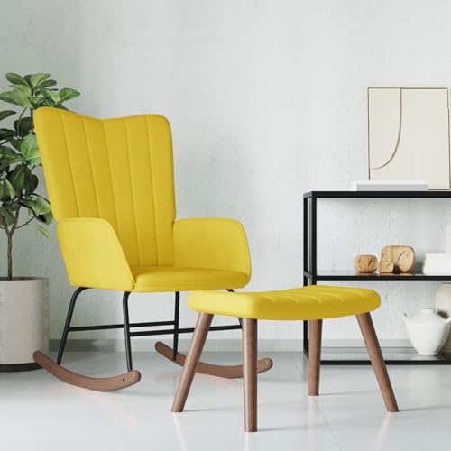 Fauteuil à bascule avec repose-pieds jaune moutarde de salon - 2