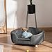 PawHut Haustiersofa Hundematte Hundebett Hundesofa Hundecouch Katzen Sofa mit Kissen Rückentasche Plüsch Schaumstoff Kiefernholz Dunkelgrau 70 x 47 x 30 cm
