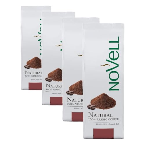 NOVELL - Café Molido Natural 100% Arábico 250g | Molido Natural para Experiencia Gourmet Premium | Fácil Uso con Válvula Unidireccional | Café Arábica Sostenible (Paquete de 4)