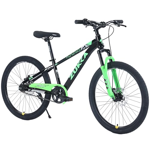 MEGHNA Kids Mountain Bike 24inch Wheels MTB with Suspension Front Fork Dual Disc Brakes Single Speed Mountain Bike for 9-12 Year Old Kids Boys Girls Youth, Black