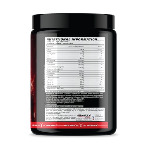 Image of Wild Buck Hyper Charge Extreme Pre-Workout with Nitrosigine - High Stim Energy, Pump, Strength & Focus | Energy Drink with- Beta-Alanine, L-Citrulline, Creatine, Caffeine, L-Theanine - Nitric Oxide Booster | Physical Performance for Gym or Sports [225g - 25 Servings, Strawberry Kiwi]
