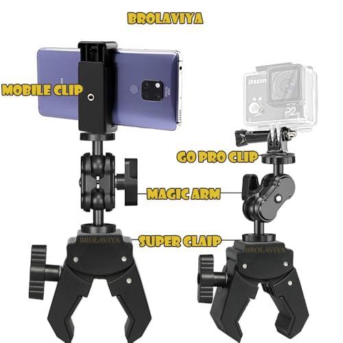 Image of BROLAVIYA Super Clamp with Dual Ballhead Magic Arm, Mobile Bracket with 1 /4 Threads, for Desk Tripod Tube Crossbar Gimbal Rods Compatible with smaprtphones, DSLR Camera, Tripod, Ring Lights