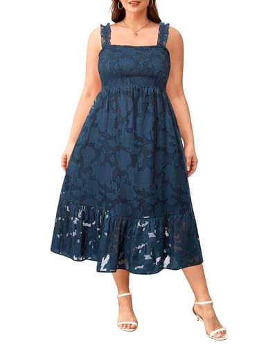 Image of Plus Size Summer Dress - Sun Boho Beach Casual Floral Spaghetti Strap Sleeveless Long Maxi Dresses