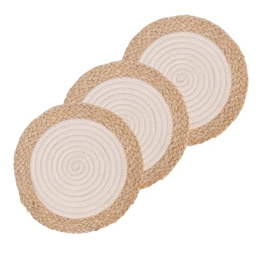 Image of DENOVA Cotton Rope Trivet for Hot Pots and Pans - Heat Resistant Round Table Mat, Pack of 3 (Cream & Jute Outer line)