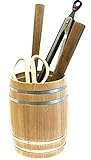 JRich Brands Miniature Barrel Kitchen Utensil Holder - Pantry Crock - Wine Decor - Barware Display - Storage Holder - Versatile Uses - In-Home/Commercial Bar - Light Brown Finish