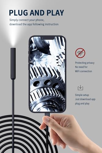 16.4ft Endoscope Camera with Light for iPhone and Android, 1920P HD IP67 Waterproof Borescope with 8 Adjustable LED Lights, Semi-Rigid Snake Camera, 7.9mm Black