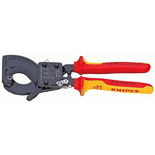 KNIPEX Kabelschneider mit Ratschenprinzip 250 mm VDE für Cu- und AI-Kabel bis 32 mm (240 mm) Kabelschere 95 36 250