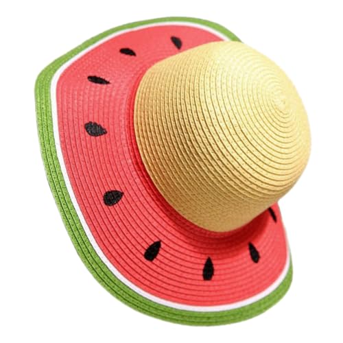 Summer Straw Wide Brim Sun Hat Boys and Girls Watermelon Pattern Sun Day Hats Boys and Girls Straw Bucket