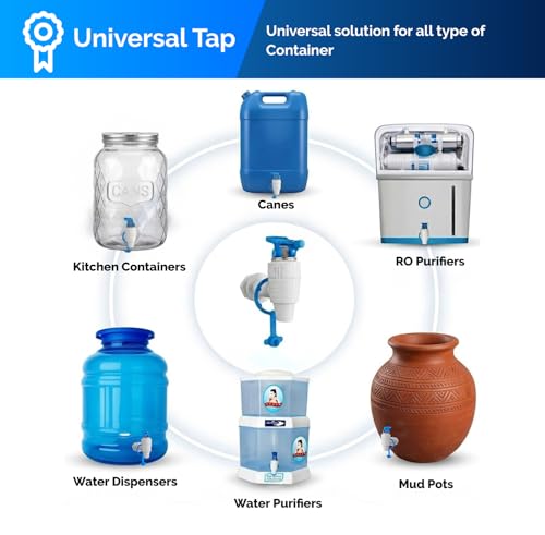 Image of Universal RO Water Purifier Tap Pack of 2 | Leak-Proof Plastic Faucet with Blue Handle & Cap | Fits All RO Purifiers & Water Pots | Durable Replacement Tap